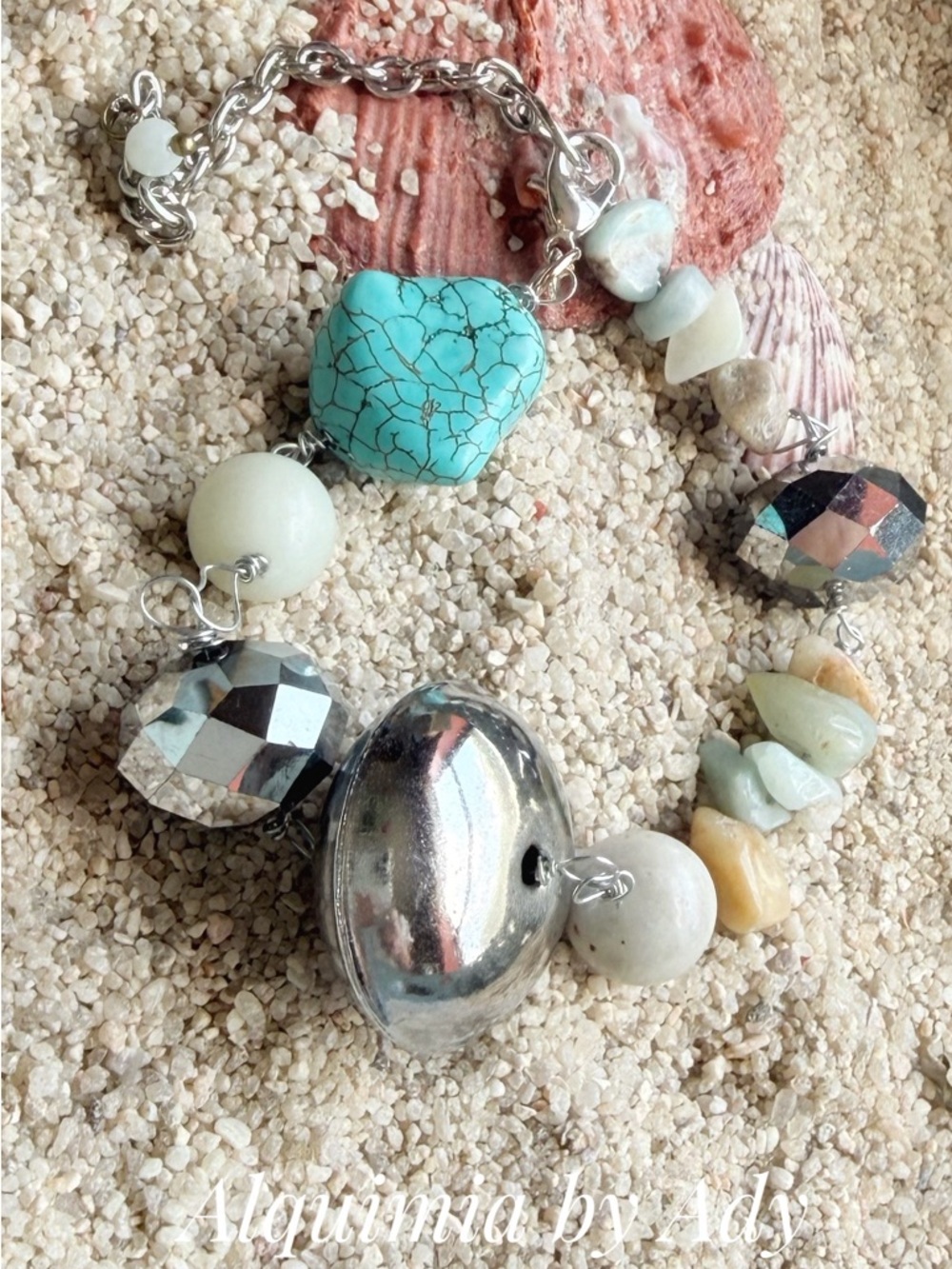 MONUMENTAL Turquoise, Cream and Silver Statement Bracelet